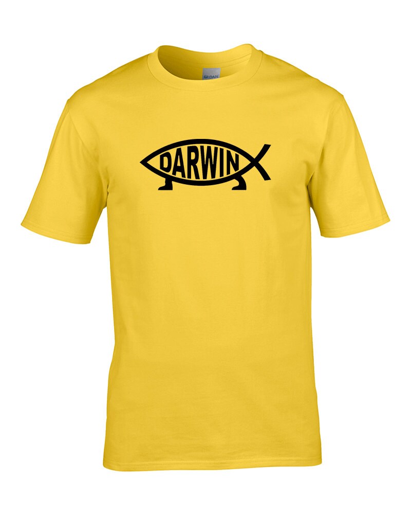 Image of Darwin Fish - Ichthys Symbol Of Evolution - Spoof Parody Men's T-Shirt From Fatcuckoo Mts1697 Science, Geek, Classic Crew Neck, 100% Cotton