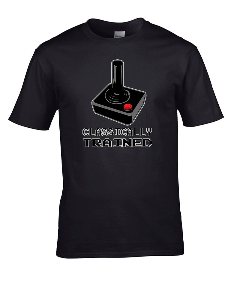 Image of Classically Trained - Old School Arcade Gamer Joystick 1980S Style Men's T-Shirt -From Fatcuckoo Mts2331 Classic Crew Neck, 100% Cotton