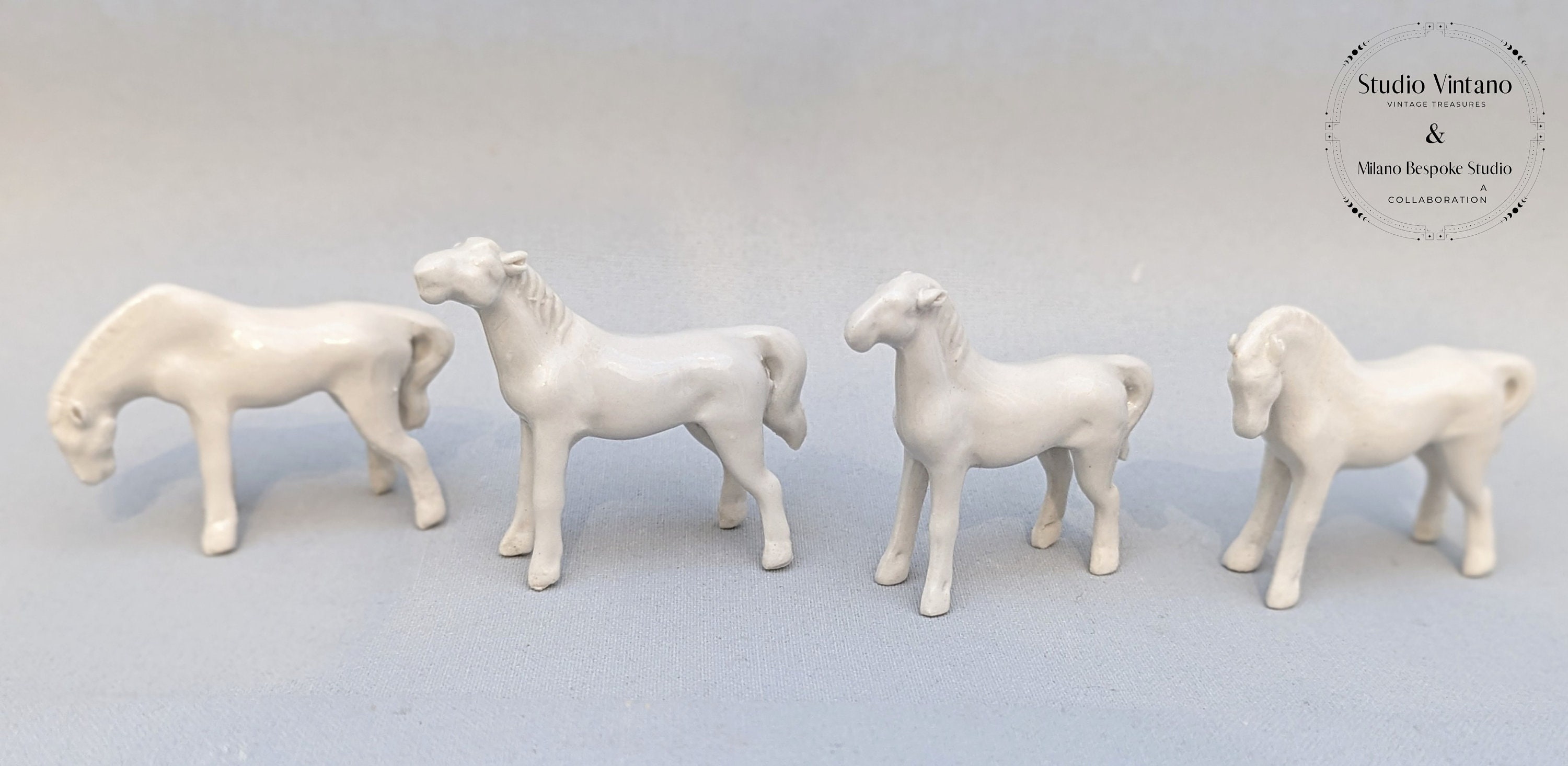 Vintage Miniature White Horse Figurines, Blanc De Chine