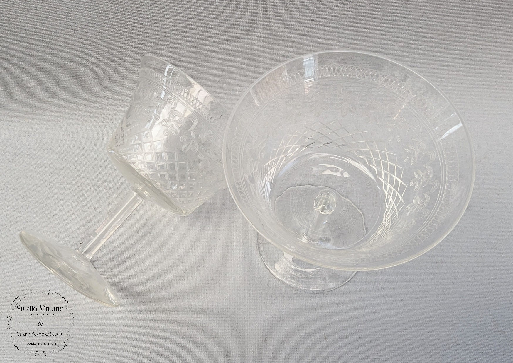 Edwardian Pall Mall Lady Hamilton Etched Drinking Glasses, Antique