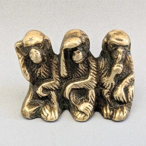 Brass monkeys, three wise monkeys, hear no evil, see no evil, speak no evil, vintage brass, brass ornaments, monkeys, miniatures, vintage