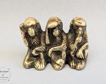 Vintage Brass Three Wise Monkeys: Hear See Speak No Evil Miniature