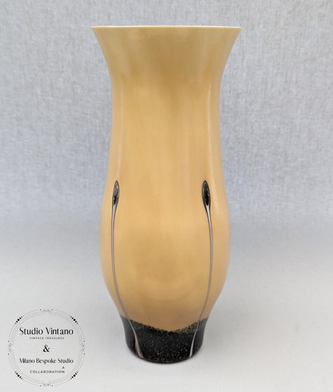 Vintage Caithness Vase Chinese Sand and Black Ebony Range Etsy