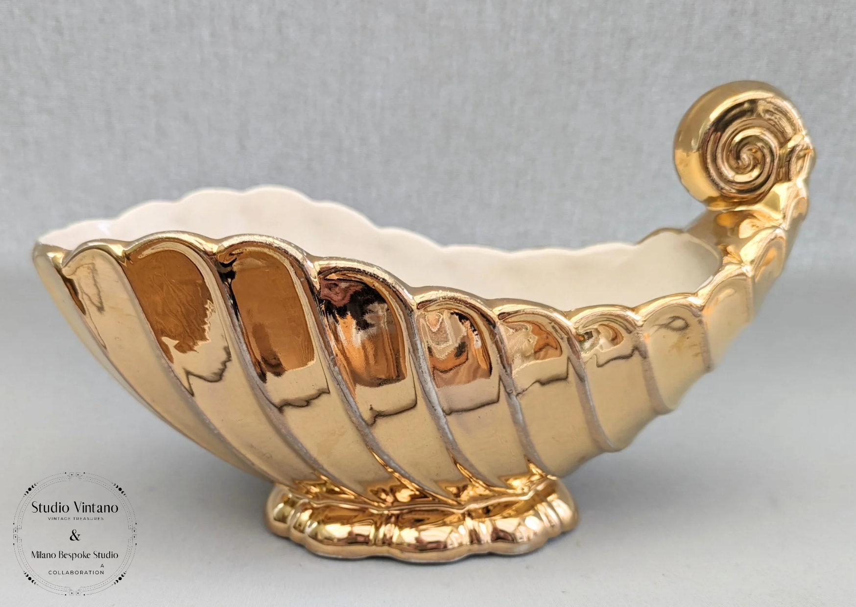 Vintage Price Kensington Gold Shell Vase: Art Deco Mantle Decor