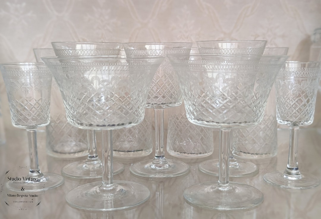 Edwardian Pall Mall Lady Hamilton Etched Drinking Glasses, Antique