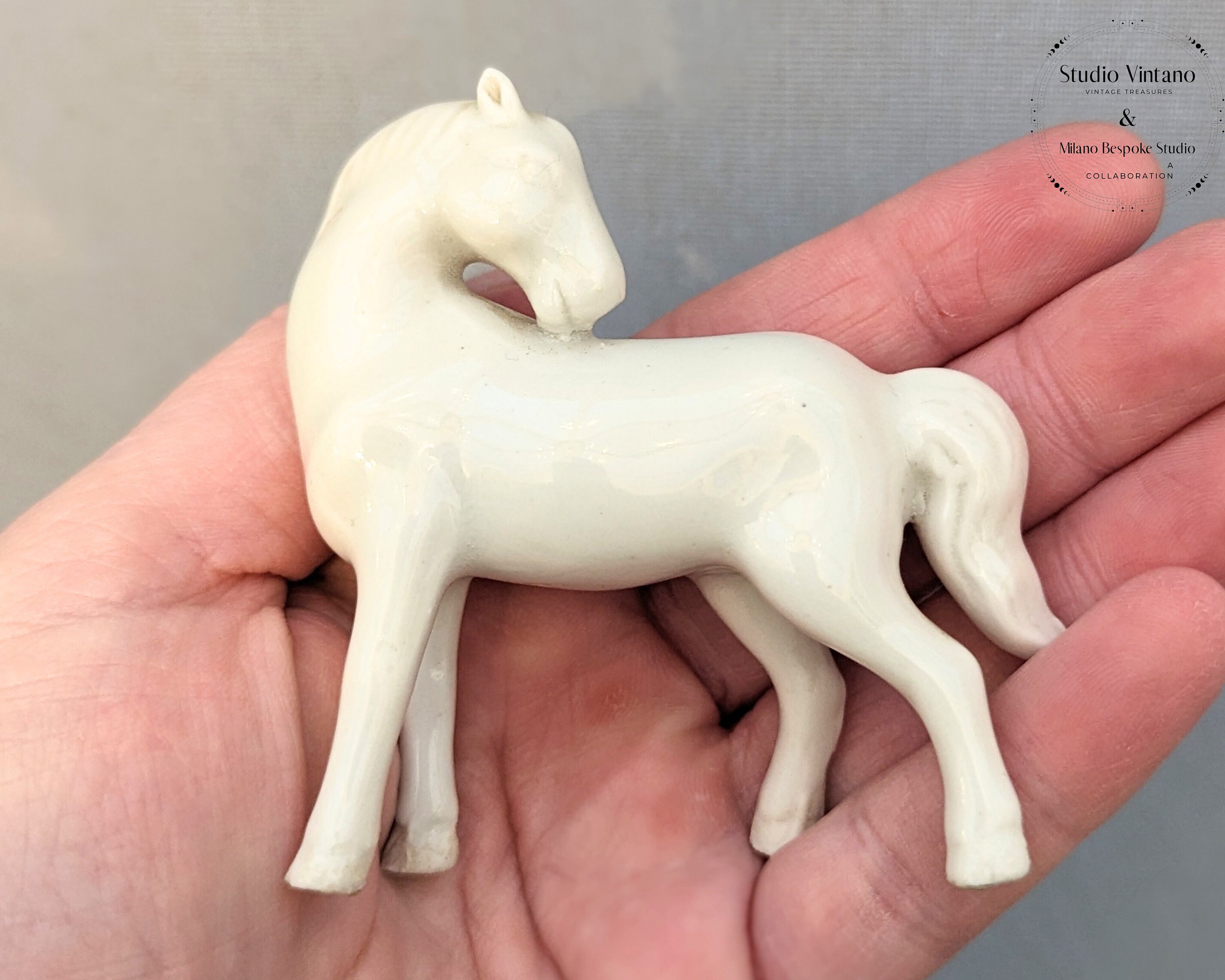 Vintage Miniature White Horse Figurines, Blanc De Chine