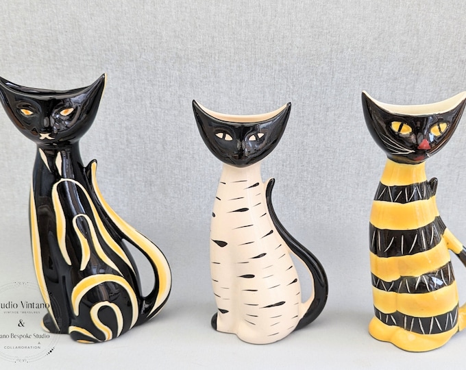 Vintage Scoop Head Cat Vases, Schmider Cat, Tigris Cat Vase, Atomic Cat
