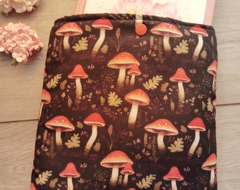 Book Sleeve, book cover, book protector, kindle cover, tablet cover, forest mushroom