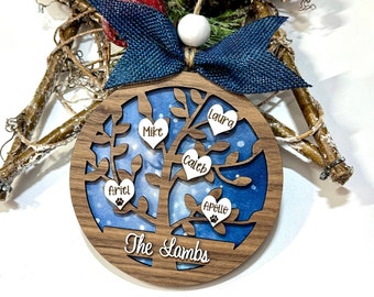 Family Name Tree Ornament, Mother's Day Plaque, Personalized Christmas Ornament, Custom Family Sign Gift for Mom, Gift for Grandmother