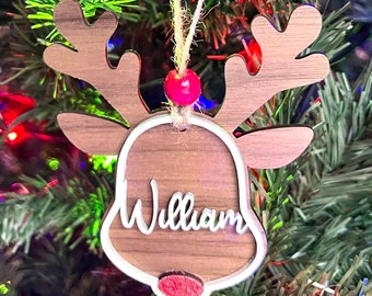 Reindeer Name Ornament, Christmas Gift, Personalized Christmas Ornament, Custom Stocking Name Tag, Christmas Gift Tag, Custom Kid Ornament