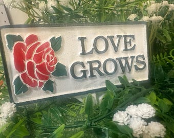 Love Grows Garden Sign – Cast Aluminum Yard Stake, Handmade in Hanover PA, Rust-Proof Outdoor Decor