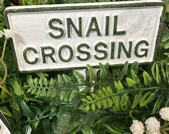 Snail Crossing Garden Sign – Cast Aluminum Yard Stake, Handmade in Hanover PA, Rust-Proof Outdoor Decor
