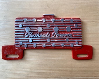 Flatheads Forever Tag Topper- Cast Aluminum, Handmade in Hanover, PA. License Plate Topper Won't Rust