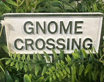 Gnome Crossing Garden Sign – Cast Aluminum Yard Stake, Handmade in Hanover PA, Rust-Proof Outdoor Decor