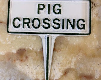 Pig Crossing Garden Sign – Cast Aluminum Yard Stake, Handmade in Hanover PA, USA