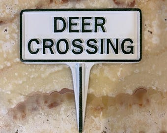 Deer Crossing Garden Stake Sign- Handmade Cast Aluminum Made in USA
