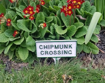 Chipmunk Crossing Garden Sign – Cast Aluminum Yard Stake, Handmade in Hanover PA, Rust-Proof Outdoor Decor