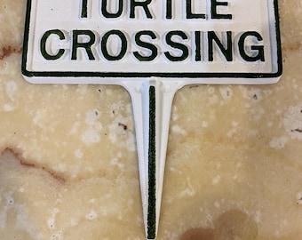 Turtle Crossing Garden Sign – Cast Aluminum Yard Stake, Handmade in Hanover PA, Rust-Proof Outdoor Decor