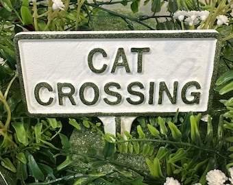 Cat Crossing Garden Sign – Cast Aluminum Yard Stake, Handmade in Hanover PA, Rust-Proof Outdoor Decor