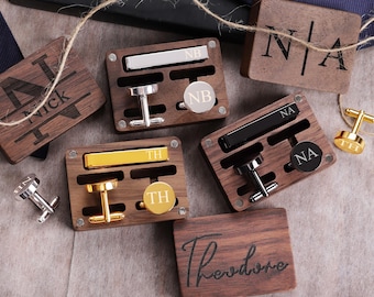 Personalized Cufflinks & Tie Clip Set: Engraved Cufflinks Groomsmen Gifts