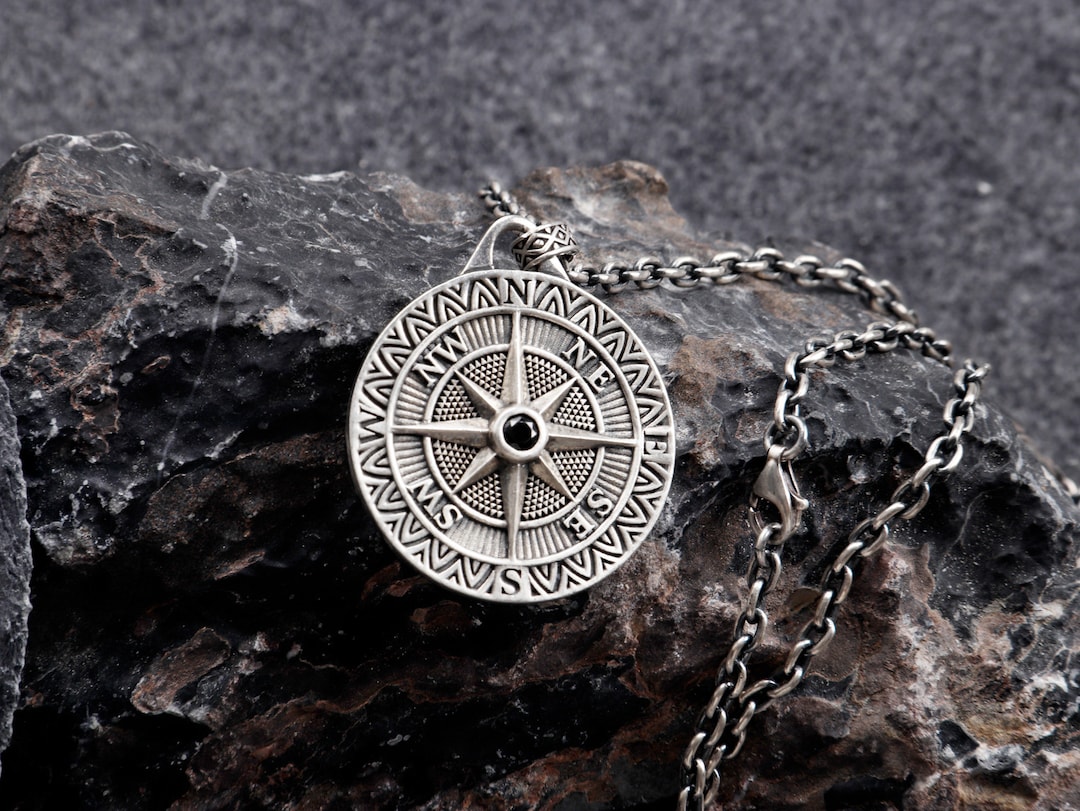 Custom Compass Pendant, Silver Compass Necklace, Compass Pendant for
