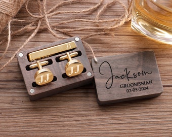 Custom Cufflinks, Groomsmen Gifts, Personalized Tie Clip, Wedding Cufflinks Tie Clip Set, Engraved Cufflinks for Groomsmen, Usher Gift