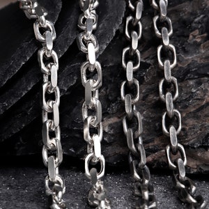 Heavy Oxidized Chain, 925 Sterling Silver Chain Necklace, Cable Link Chain Necklace for Men, Sterling Silver Solid Cable Chain