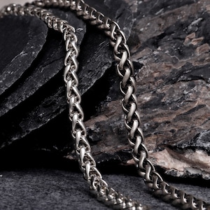 Braided Wheat Chain, Silver Mens Chain Necklace, Chunky Rope Chain, Husband Gifts, Sterling Silver Wheat Chains, Oxidized Unisex Necklace