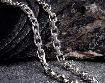 Heavy Sterling Silver Anchor Chain Necklace, Cable Link Chain for Men
