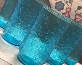 1960 39 s Set of 4 (FOUR) Anchor Hocking Laser Blue Pagoda 12oz Flat Tumblers, Mid Century, tiki glasses, retro, barware,