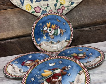 Sakura Snow Angel Village Set of 4 (four) Dessert/salad PLATES