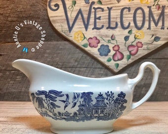 Vintage Blue Willow GRAVY BOAT by Churchill, blue and white dishes, thanksgiving, elegant table