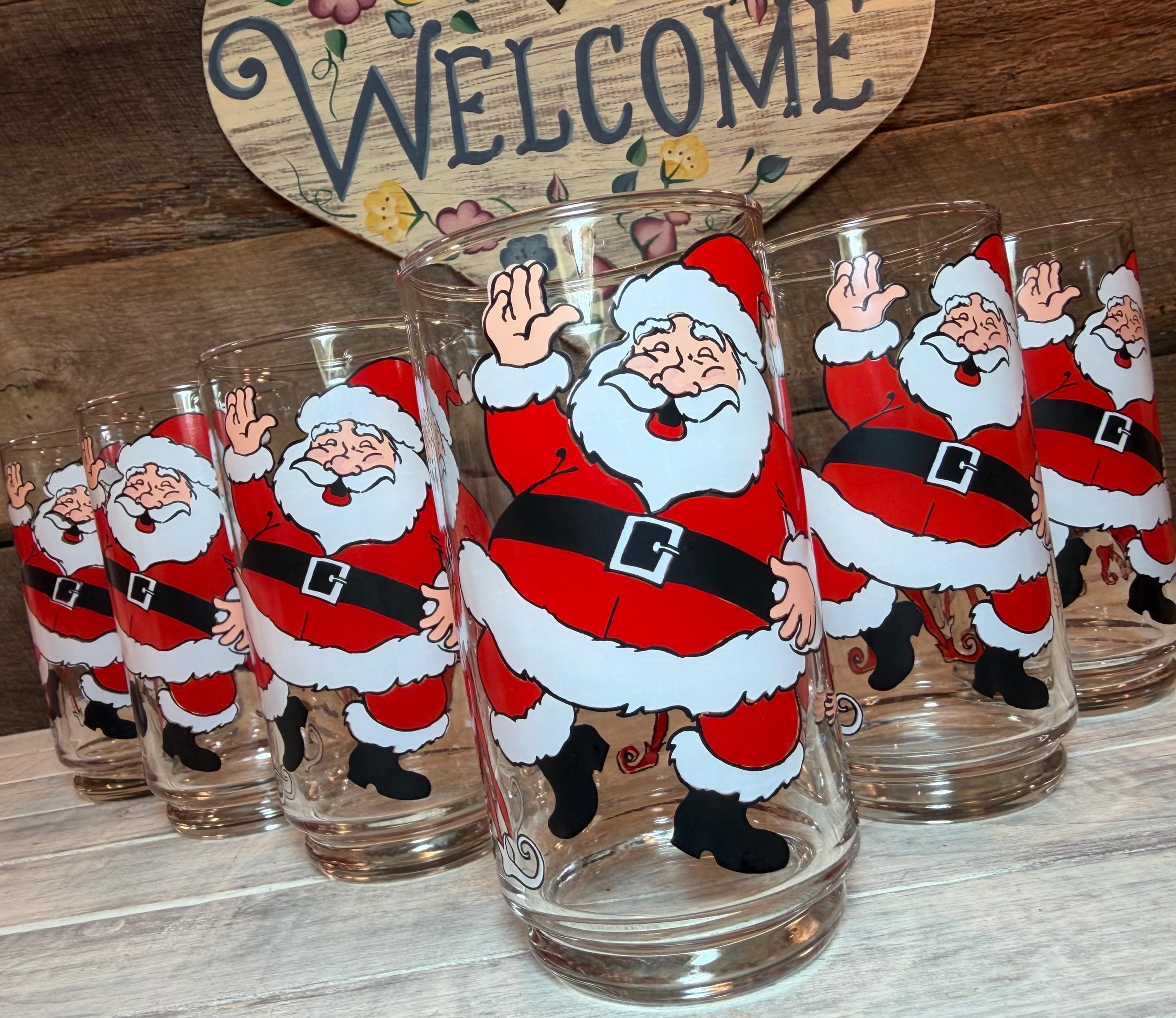 Lot De 4 Verres Tumbler Noël – Père Noël Et Traîneau – Rouge Et Vert – Verre