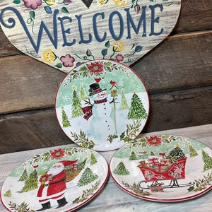 FESTIVE Set of 3 -Salad/Dessert Plates in the Joy of Christmas Pattern by CERTIFIED INTERNATIONAL,designed by Susan Winget, Christmas Dinner