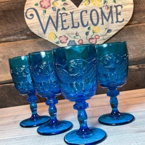 Set of 4 (Four) Kanawha Bicentennial Blue Eagle WATER Goblets, Weddings, Dinner Parties, Independence Day, 4th of July