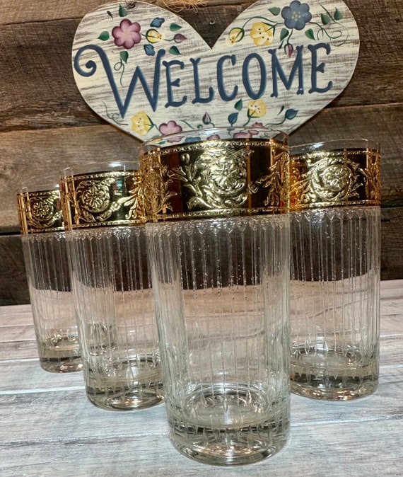 Set of 8 Highball Glasses 12oz Cups Textured Trendy Glassware for Drinking  Water for sale online