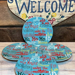 Set of 4 (Four) 6.5&quot; Appetizer/Dessert PLATES Holiday Cheer in Teal by 222 FIFTH, Christmas, Christmas Dinner,New Year Party