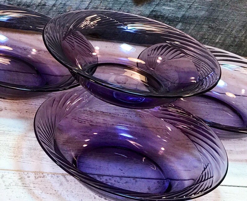 Purple Pyrex Collectible Dinnerware Four Festiva Amethyst Purple by CORNING-PYREX SoupCereal BOWLS Corelle Set of 4