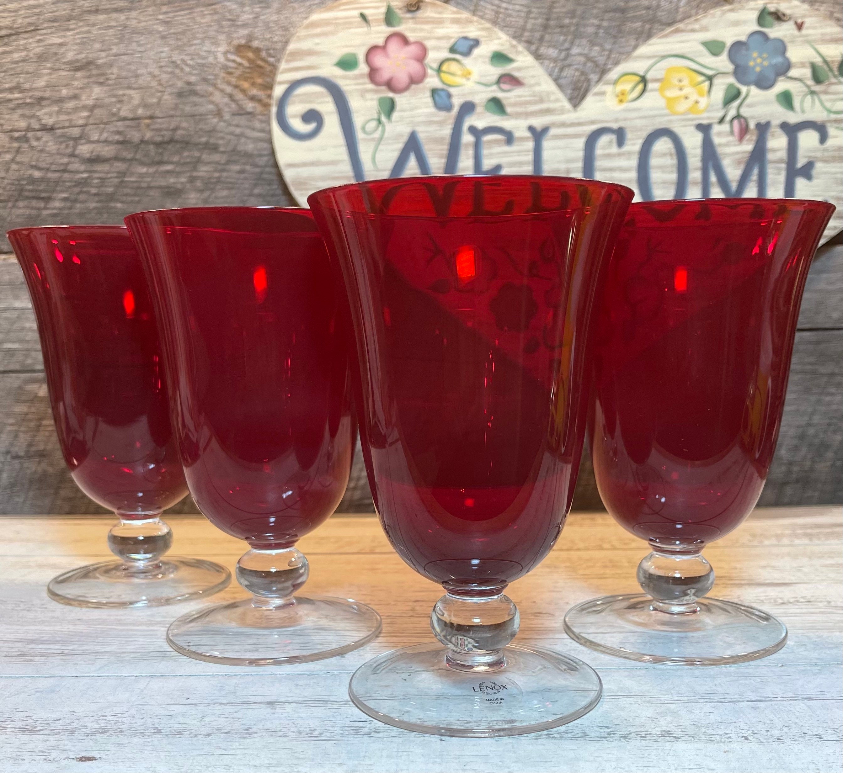 Stunning Ruby Red Wine Glasses Set of 4 