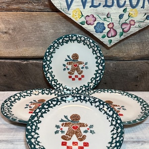 Set of 4- SALAD PLATES- Folk craft Gingerbread Pattern by TIENSHAN, Christmas Dishes, holiday dishes, Christmas