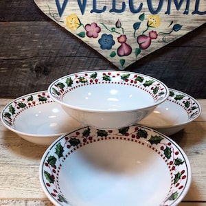 Set of 4 (Four) ONEIDA Winter Wonderland Coupe Cereal Bowl, Holiday Table, Christmas, New Year, cabin decor