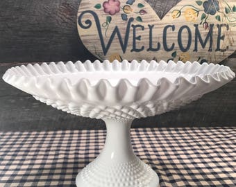 BEAUTIFUL LARGE Fenton Milk Glass Hobnail Pedastal Footed Bowl, Elegant Serving Dishes, Weddings,cottage, dessert table