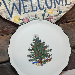 Cuthbertson Original Weihnachtsbaum (schmales grünes Band) 32,5 cm niedrige Kuchenplatte, Weihnachten, Weihnachtsessen, eingestellt, Weihnachten