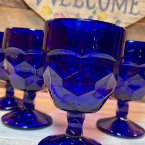 Set of 4 ( Four) Viking Georgian Cobalt Blue WATER Goblets, weddings, dinner parties, elegant table