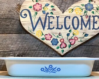 DUŻY 12,25" x 10,25" Chabrowy niebieski rożen prostokątny Corningware A-21, wystrój domku, rustykalny, shabby chic, kuchnia z lat 70.