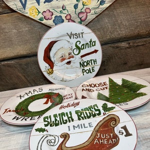 Festive Set of 4 (Four) Sakura Signs of Christmas Dessert/Salad PLATES -Designed by Artist David Carter Brown, Christmas Dinner, Christmas