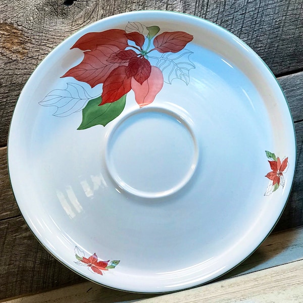 BEAUTIFUL Poinsettia Chip Bowl/Plate for Chip & Dip Set by Block Bernarda Portugal-Watercolors by Artist Mary Lou Goertzen, Christmas