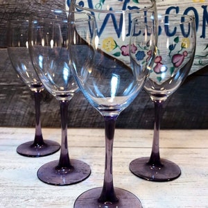 Set of 4 (FOUR) PURPLE-Amethyst Stemmed Vintage 8 oz. WINE Glasses by Cris D&#39; Arques Luminarc- Wine, Barware, wine tasting