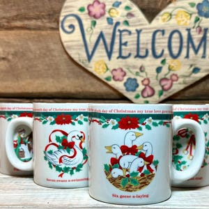 Deck The Halls -12 Days Of Christmas MUGS- COMPLETE Set of 12 by TIENSHAN, Christmas Dishes, holiday dishes, Christmas plates