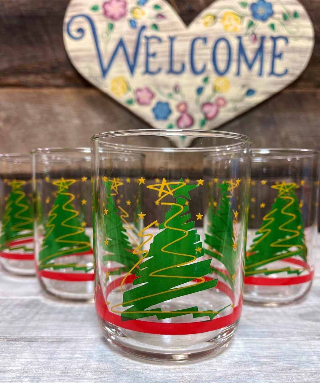 Set of 4 libbey Christmas Tree WHISKEY Glasses Old Fashioned Etsy